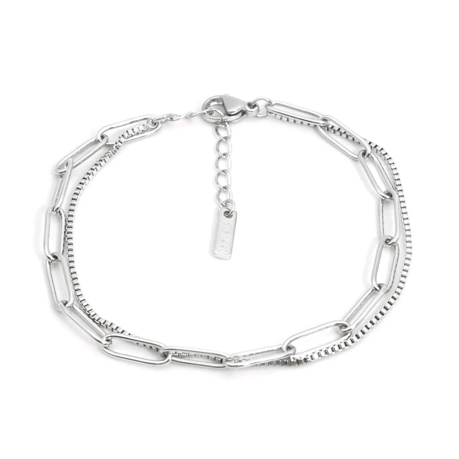 Geometric double layer stainless steel bracelet for women in gold or silver electroplate