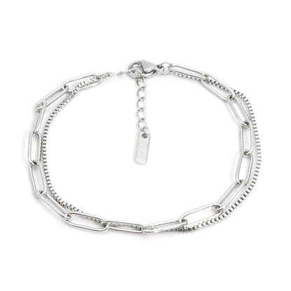 Geometric double layer stainless steel bracelet for women in gold or silver electroplate