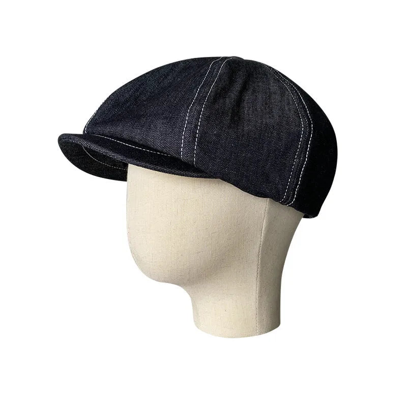 Black cotton Japanese Denim beret hat for adults with unisex styling