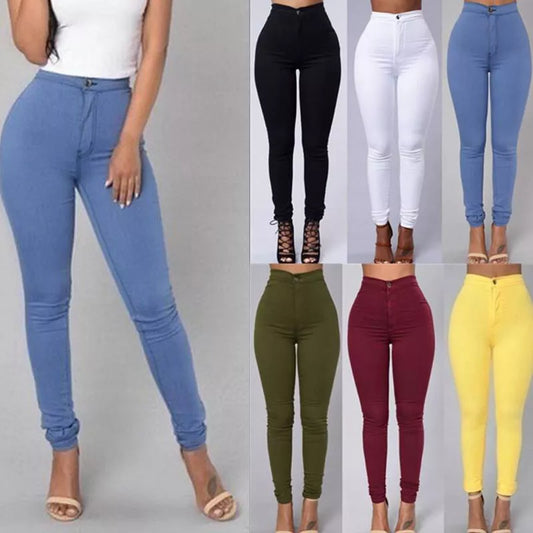 Women's high waist stretch skinny jeans in candy colors