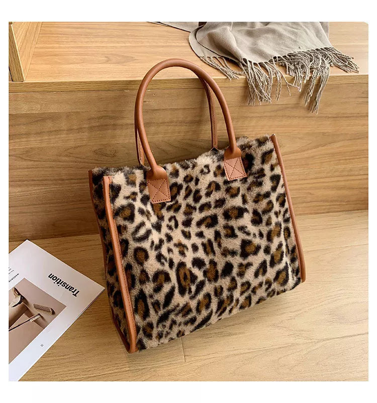 Korean Style Large-capacity Handbag with Leopard Print in Leopard Brown, Milky Brown, and Milky Pink