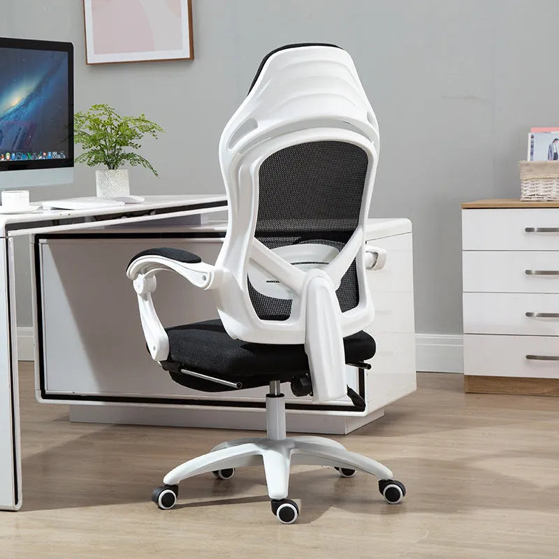 Ergonomic black computer gaming chair with reclining backrest and adjustable armrests