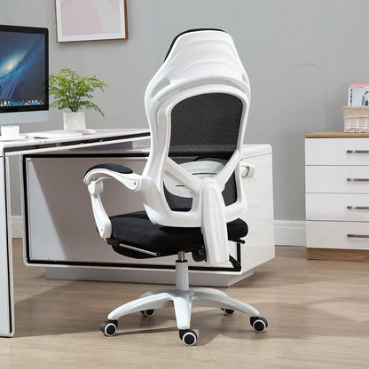 Ergonomic black computer gaming chair with reclining backrest and adjustable armrests