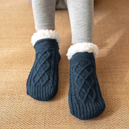 Winter Knitted Plush Floor Socks with Non-slip Soles in Various Colors