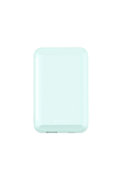 Son magnetic wireless power bank 5000mAh in black blue green pink white colours showing compact 85mm size