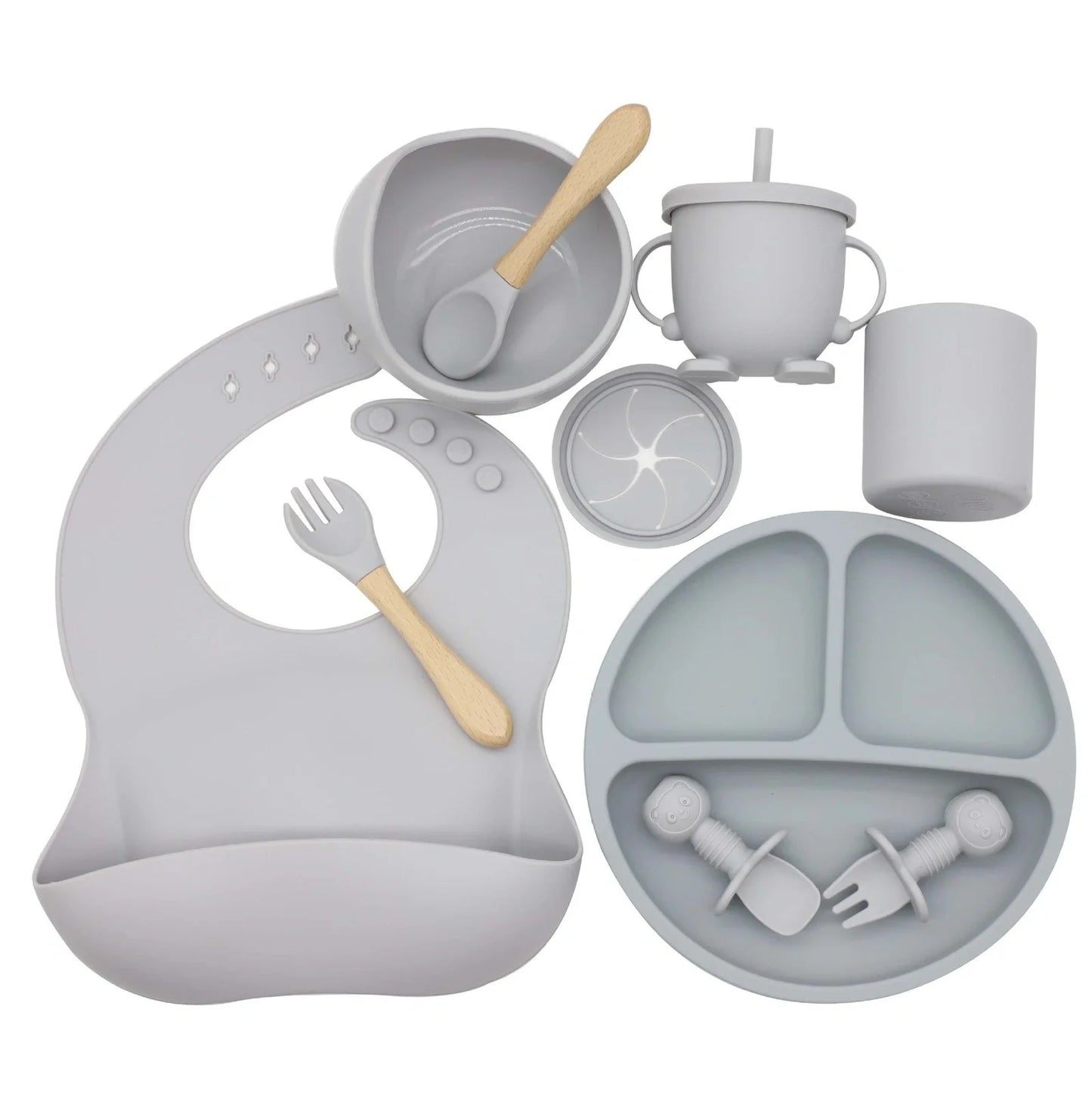 10-piece baby silicone feeding set in multiple colours with temperature range -40°C to 220°C