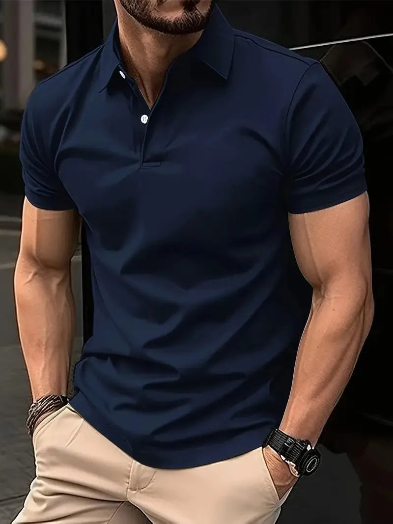 High Sense slim-fit short sleeve shirt in solid colour with button front, available in multiple sizes and hues