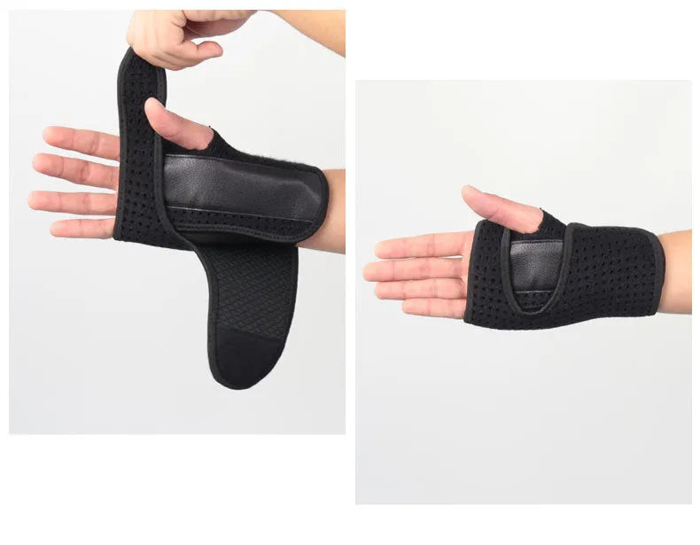 Men's neoprene and aluminium plywood fixed support glove for left hand on a basketball court.
