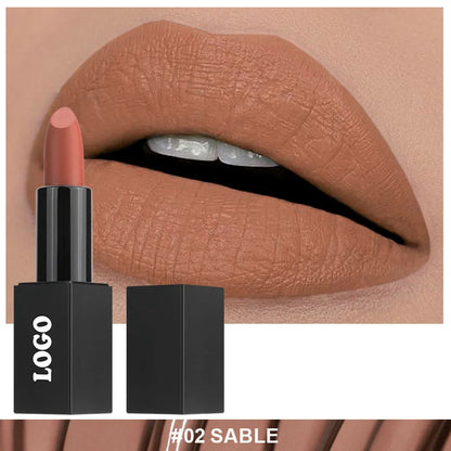 Beauty Does Not Fade matte finish lipstick in nonstick cup packaging, showing range of 24 colour shades.