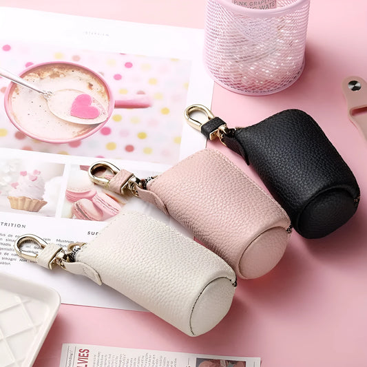 Men's black grey pink PU leather zipper key case organiser with waterproof construction