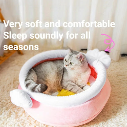 Pink and yellow honey pot shaped cat sofa bed with removable nest pad for small pets
