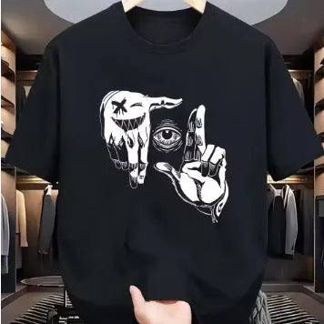 Men's cartoon print t-shirt in polyester bird eye cloth with short sleeves