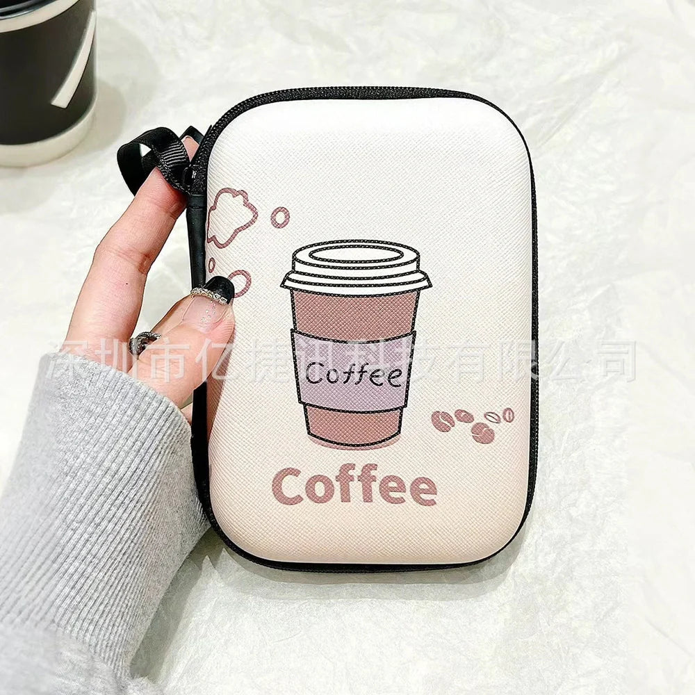 Square hard shell EVA cable storage bag with zipper, 11x8x4cm dimensions, showing Bunny Plaid design variant