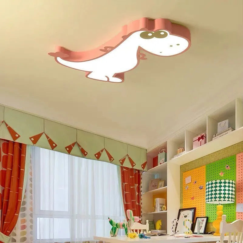 Cartoon Dinosaur Children's Bedroom Light Present Ceiling Light with Eye Protection and Electrode-Free Dimming, Modern Simple Style Aluminium and PVC Construction Suitable for Bedroom or Study in 48cm Diameter Available in Pink or Green