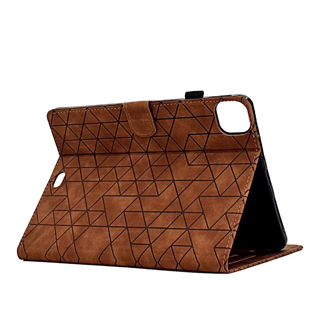 Diamond frosted leather iPad Pro 11 case with built-in card holder slots shown open.