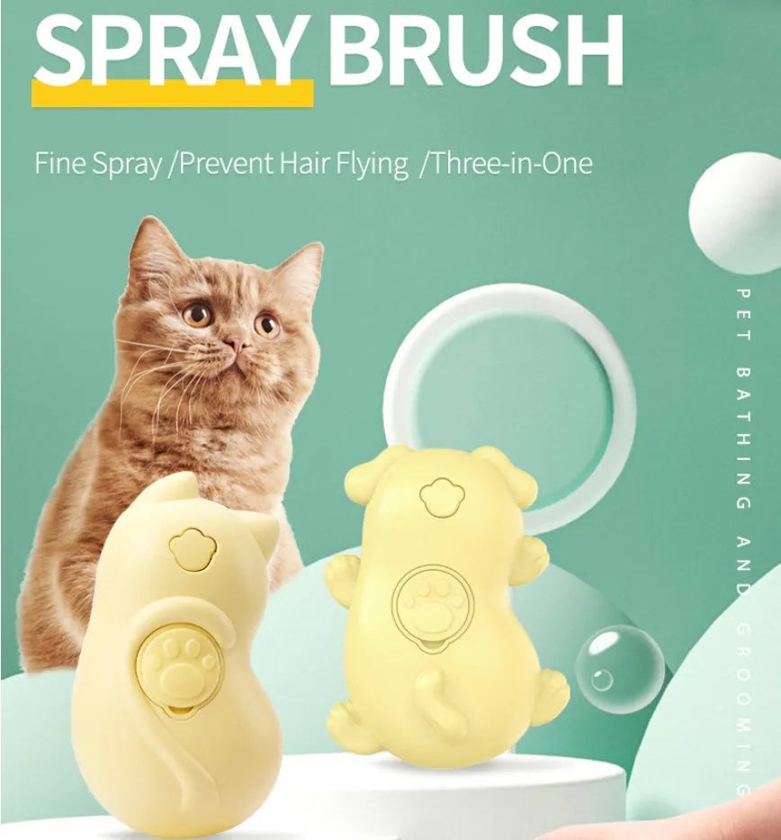Yellow electric pet grooming brush with silicone bristles for massage and cleaning