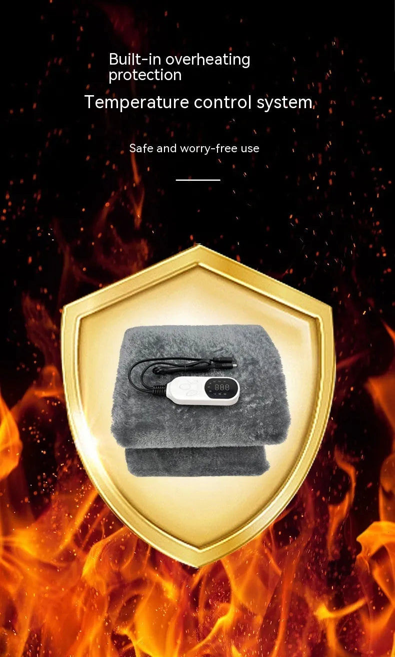 Grey 12V car electric blanket with cigarette lighter plug for knee and leg warmth
