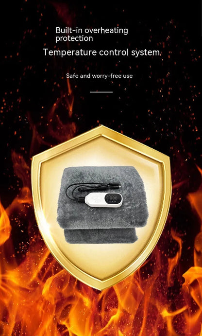 Grey 12V car electric blanket with cigarette lighter plug for knee and leg warmth
