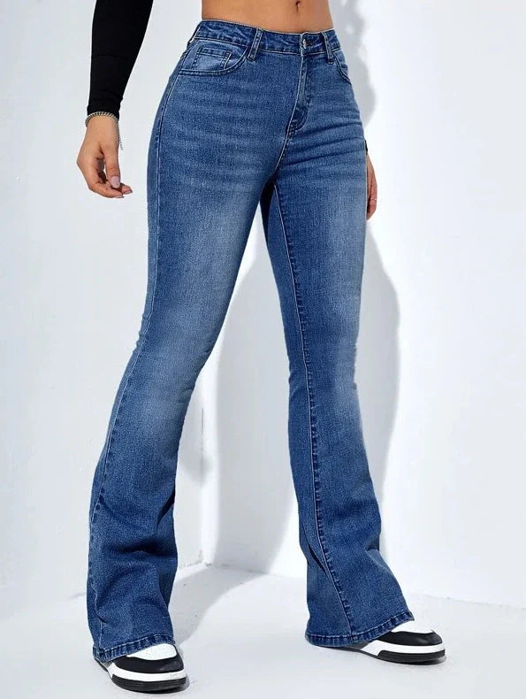 Women's slim-fit flared high-waist jeans in cotton stretch fabric