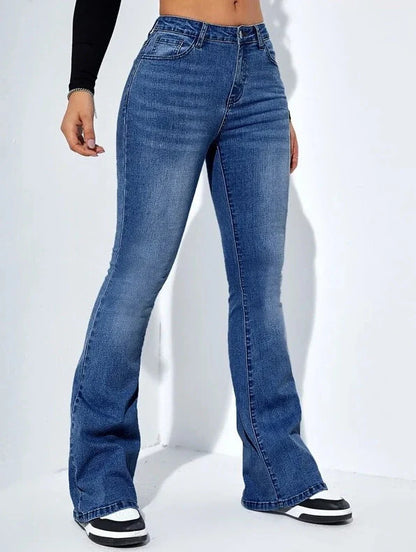 Women's slim-fit flared high-waist jeans in cotton stretch fabric