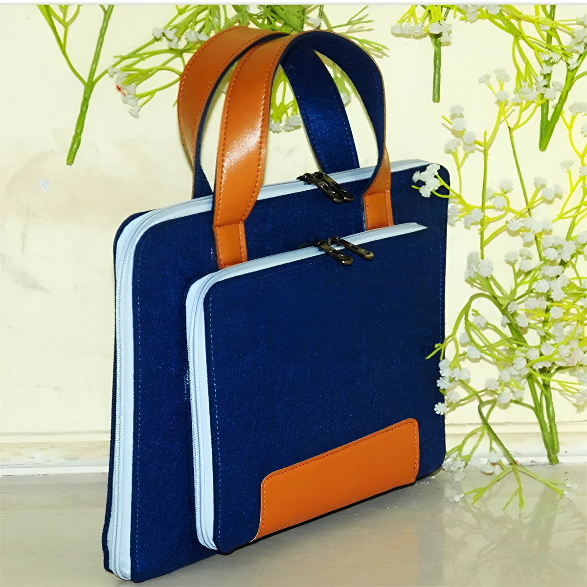 Felt laptop bag 14 inch 28x38cm handheld computer case with zip in navy blue grey sky blue