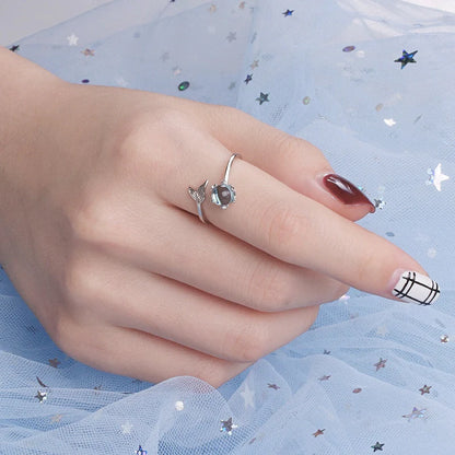 Adjustable mermaid tail ring in silver plated S925 with inlaid zircon stones