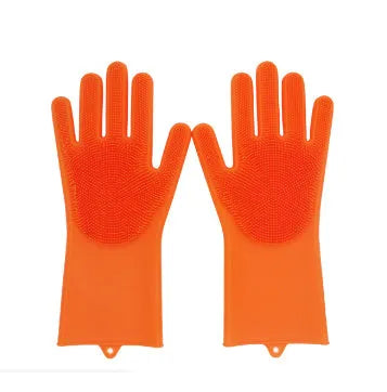 FDA food grade silicone kitchen cleaning gloves with orange colour and 357mm length