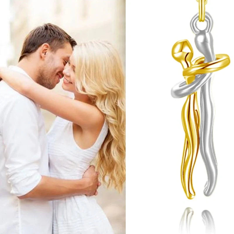 Affectionate Hug Necklace for couples with snake bone chain in brass