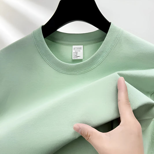 Men's drop shoulder t-shirt in thin cotton fabric, shown in a solid colour.