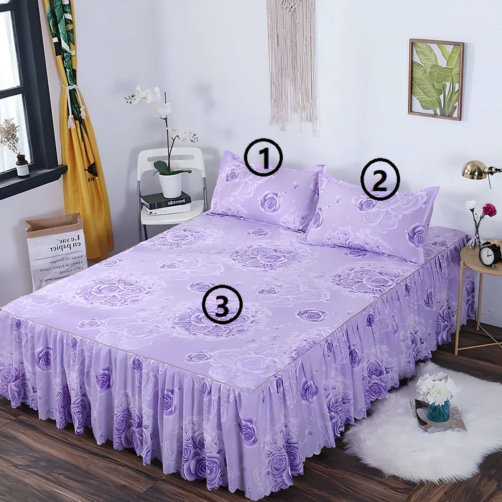 Pure cotton bed skirt pillowcase set with twill weave diagonal pattern in multiple colour options