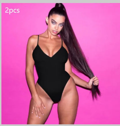 Women's backless string tie bikini set in solid colours showing triangle silhouette design