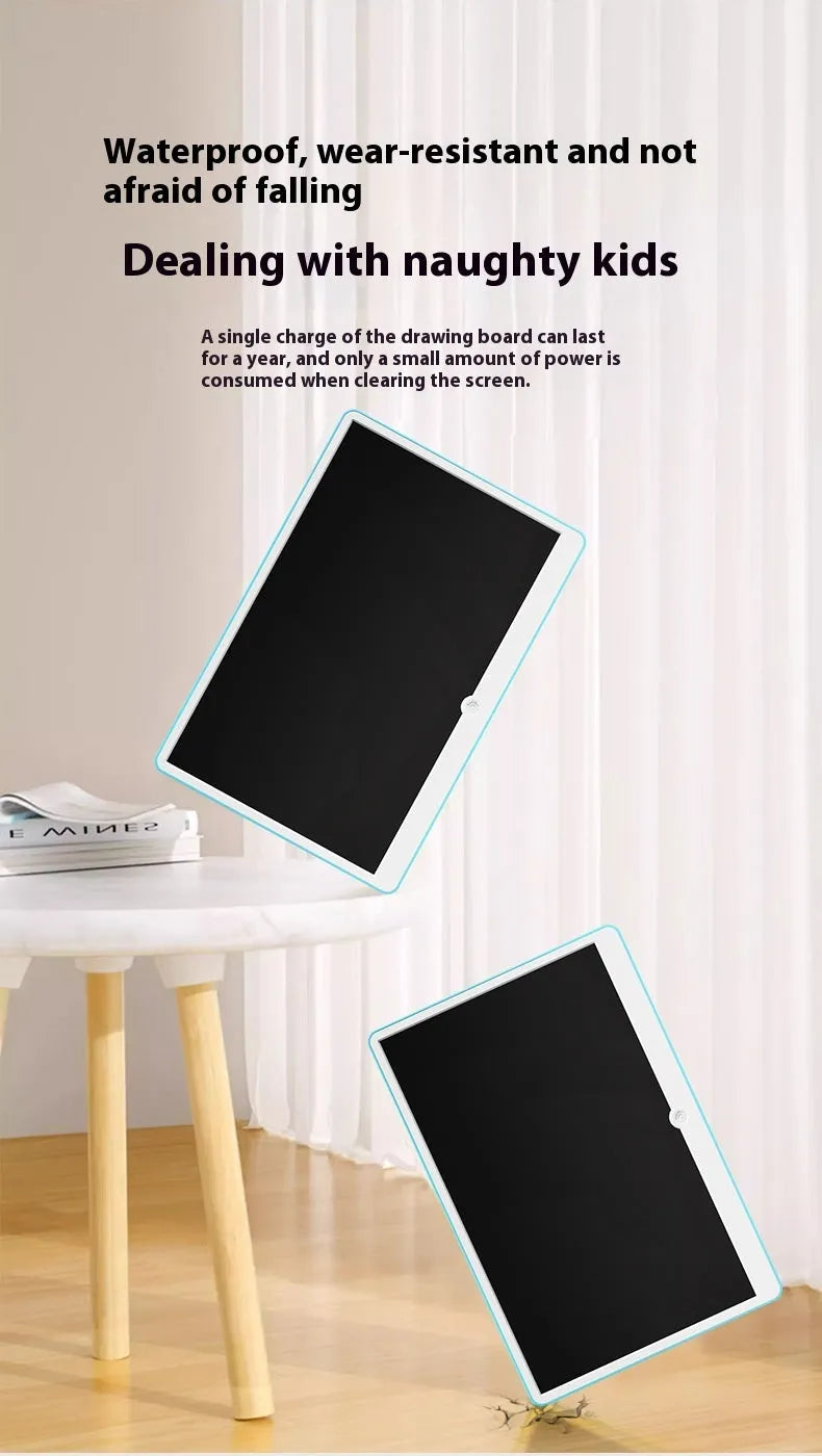 19-inch LCD children's drawing board with rechargeable battery in blue and white colour