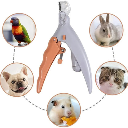 Yellow pet nail trimmer with LED lights, magnifying glass, and comfortable grip for dogs and cats