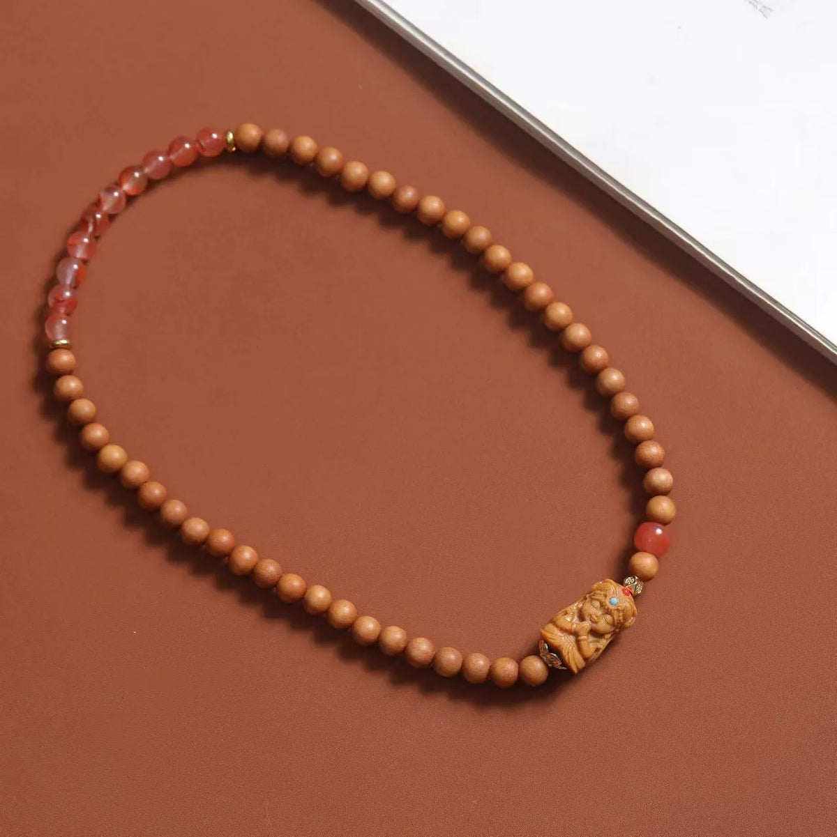 Sandalwood South Red Zachilam bracelet with South Red Double Circle, 6mm round wooden beads, brown unisex woven national style