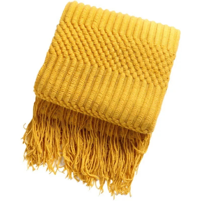 Nordic Sofa Blanket in imitation cashmere with tassel shawl design, available in multiple colors