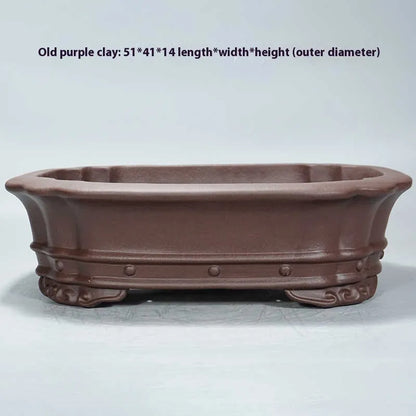 Handmade purple clay rectangular flower pot with antique finish, dimensions 51x41x14cm