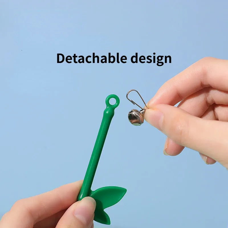 Green interactive cat feather wand toy with bell for durable feline play and stimulation