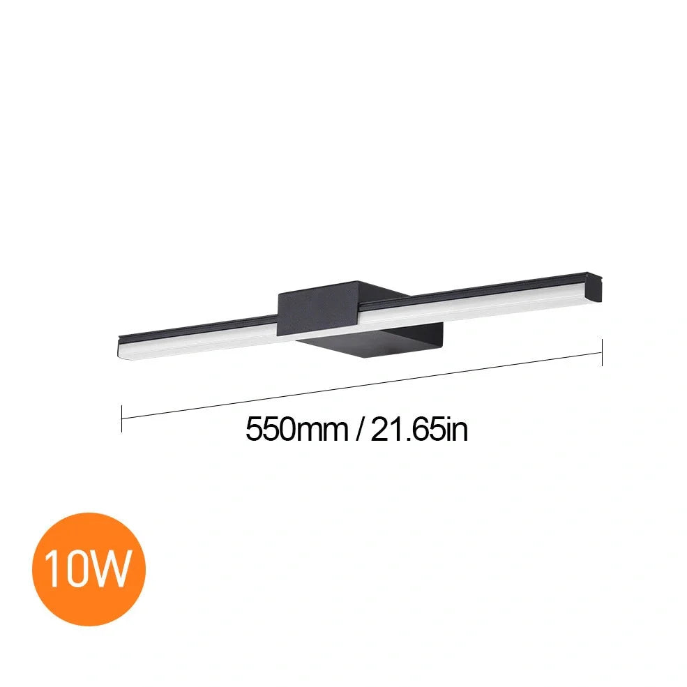 Nordic style bathroom LED mirror headlight in black or white, 40cm-60cm sizes with three lighting modes