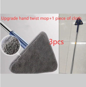 Extendable Triangle Mop with 360° rotatable head for deep cleaning in blue and white