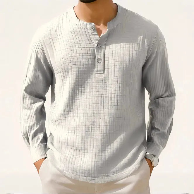 Cotton linen long sleeve shirt with 3/4 sleeves in slim fit pullover style for teenagers