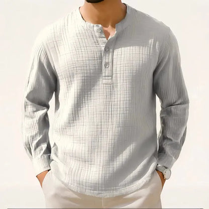 Cotton linen long sleeve shirt with 3/4 sleeves in slim fit pullover style for teenagers