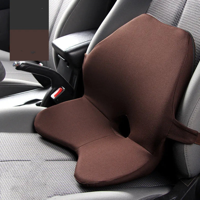 Memory foam car lumbar support cushion and headrest combination in beige colour