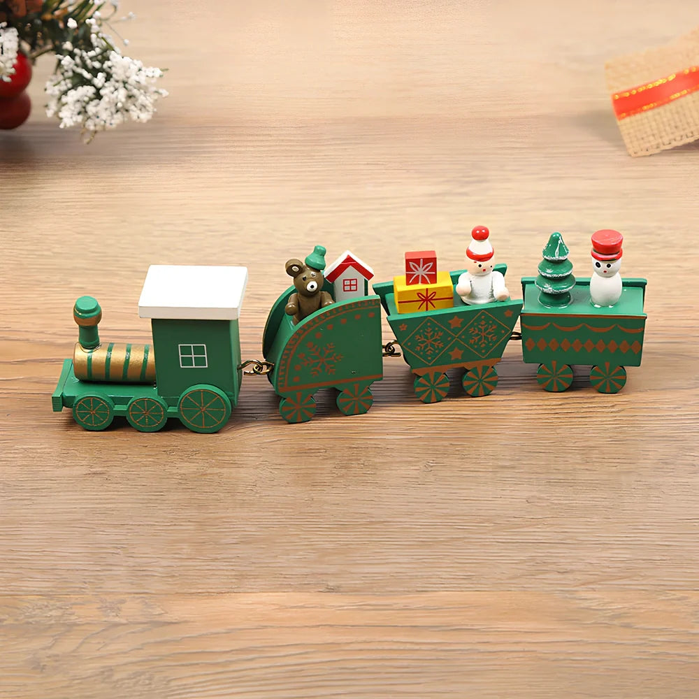 Christmas wooden train window decoration with manual craftsmanship and cartoon styling