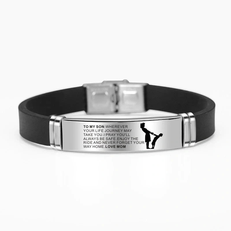 Engraved stainless steel silicone bracelet with personalized charms