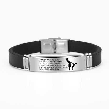Engraved stainless steel silicone bracelet with personalized charms
