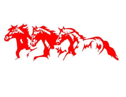 Three horses car sticker vinyl decal measuring 25cm by 8cm in black, white, red, and blue colours