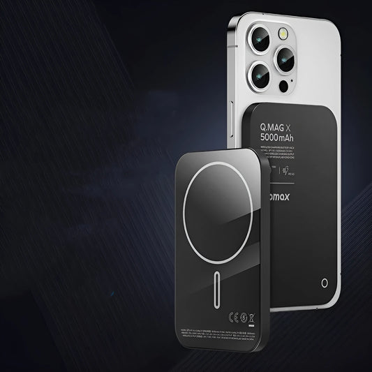 Magnetic wireless alloy power bank in titanium gold or black colour with creative design