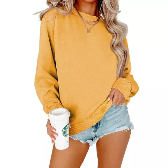 Solid color crew neck long sleeve hoodie in various colors for men and women