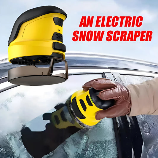 Yellow cordless electric ice scraper for car windows with USB charging cable