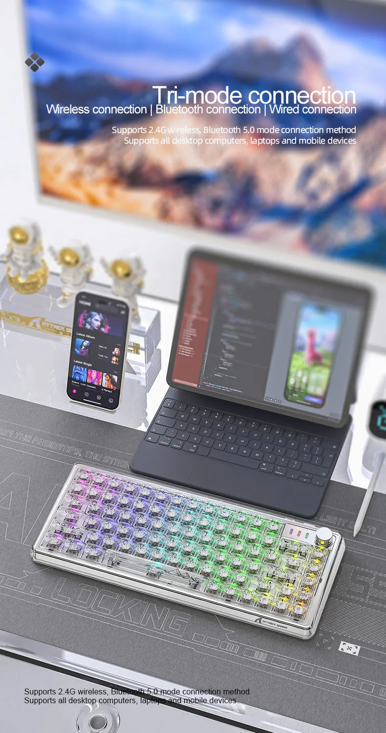 Attack Shark K75 RGB wireless mechanical keyboard with transparent PC casing and hot-swap switches